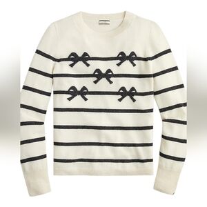 J. Crew Cashmere Crewneck Sweater with Bow Ties Stripes Cream and Grey Preppy Gi